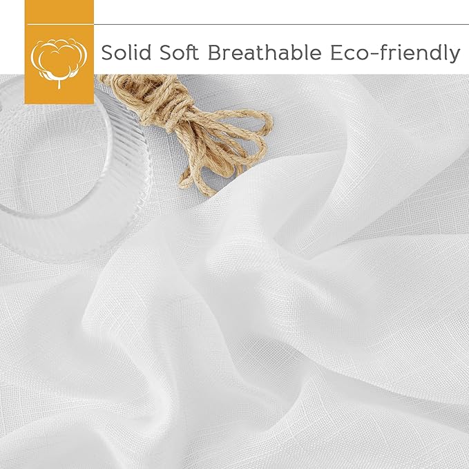 RYB HOME Solid Semi Sheer Curtains Rod Pocket Living Room/Bedroom, Linen Sheer Light Filtering Curtains 72 inches Long, White, W 52 x L 72 inch Length, 1 Pair