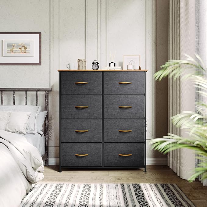 YITAHOME Fabric Dresser with 8 Drawers - Tall Storage Dresser, Chest of Drawers for Closet, Living Room, Hallway, Closets - Sturdy Steel Frame, Wooden Top & Easy Pull Fabric Bins