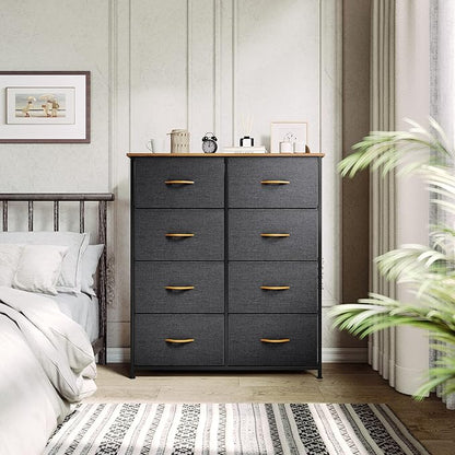 YITAHOME Fabric Dresser with 8 Drawers - Tall Storage Dresser, Chest of Drawers for Closet, Living Room, Hallway, Closets - Sturdy Steel Frame, Wooden Top & Easy Pull Fabric Bins