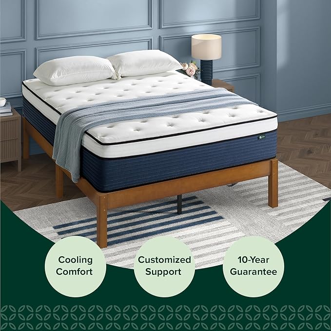 ZINUS 14 Inch Cooling Comfort Support Hybrid Mattress [New Version], King, Fiberglass Free, Medium Plush, Cooling Motion Isolation, Certified Safe Foams & Fabric, Mattress in A Box