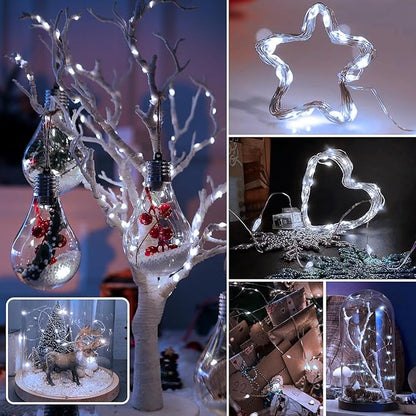 12 Pack Fairy Lights Battery Operated 7ft 20 LED Mini String Twinkle Silver Wire Firefly Starry for Mason Jars Wedding Party Christmas Centerpiece Table Decorations, Cool White