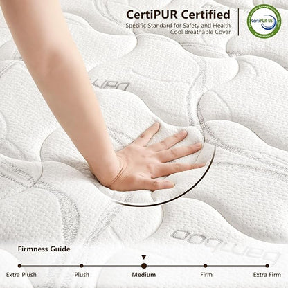King Size Mattress - 12 Inch Hybrid King Mattresses in a Box with Bamboo Cover - King Size Memory Foam Mattress with Pocket Springs - Medium Firm Mattress for Pressure Relief - CertiPUR-US Certified