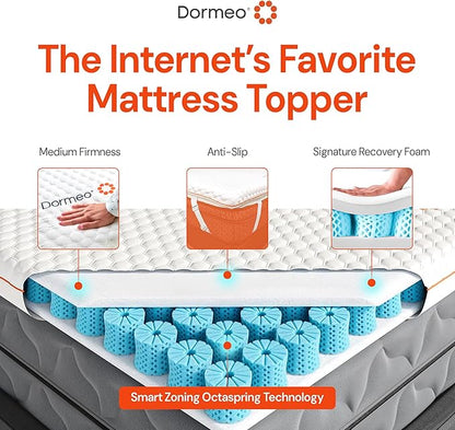 Dormeo Premium Queen Cooling Mattress Topper - 3-Zone OctaspringⓇ Technology for Optimal Back Support, Anti-Slip Bottom