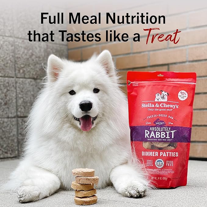 Stella & Chewy's Freeze-Dried Raw Dinner Patties - Absolutely Rabbit Recipe - High Protein Grain-Free Puppy & Dog Food - Perfect For Picky Eaters - 5.5 oz-Mewly Pet