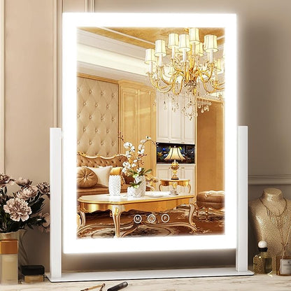 FENNIO Vanity Mirror with Lights - 17"x13" Lighted Makeup Mirror, Makeup Mirror with Lights, Touch Screen with 3-Color Lighting, Dimmable,Desk Mirror with Light for Vanity Tabletop