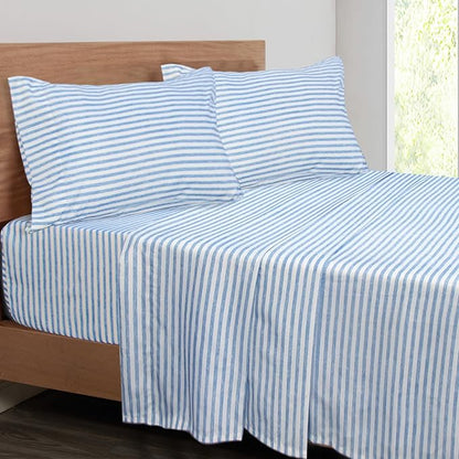 Mejoroom Striped Queen Size Sheet Set - Hotel Luxury 1800 Bedding Sheets & Pillowcases - Deep Pocket Fitted Sheet, Soft, Breathable, Wrinkle & Fade Resistant - 4 Piece (Blue Stripe)