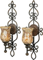 Touch of Class Leyanna Mosaic Wall Sconce Pair - Aged Brown, Victorian Style, Made of Metal, Glass - Antique Sconces, Medallion Designs - Set of 2, Ornate Candle Holder