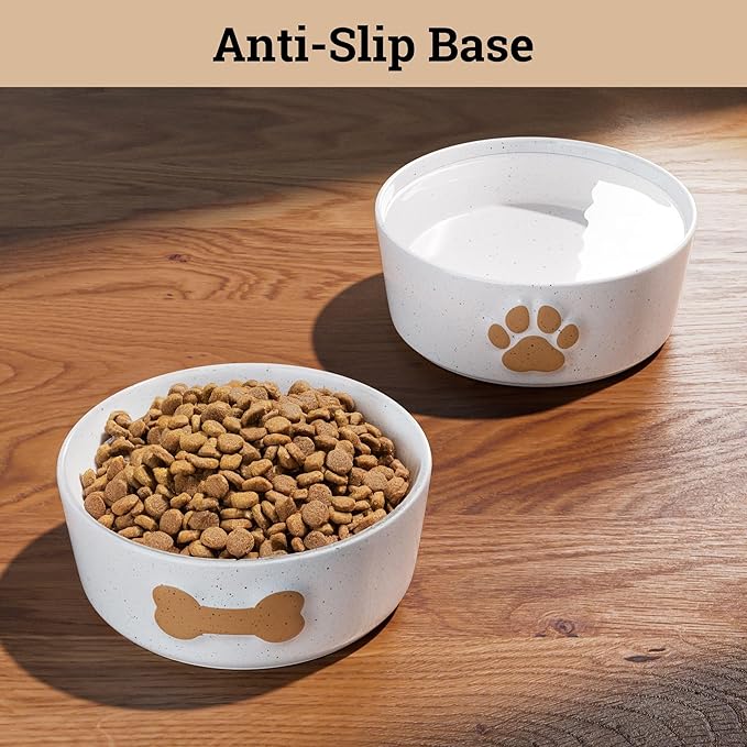 Ceramic Dog Bowl Set of 2 with Anti-Skid Base - 5" Wide x 2" Tall Ceramic Dog Bowls for Small Dogs - 2 Cup Capacity Food and Water Bowls for Dogs - Rubber Bottom Pet Bowl Set of 2 for Small Pets-Mewly Pet