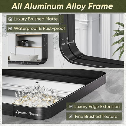 Suidia Bathroom Mirror, 72" x 32" Wall Mirror Metal Framed, Bathroom Vanity Mirror for Living Room Bedroom Bathroom Entryway, Black, Rounded Corner Style