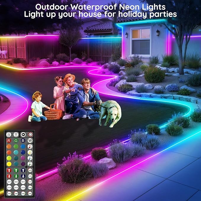 FBZ 50Ft Led Rope Lights, Flexible Neon Lights Control with App/Remote, Multiple Modes, IP65 Outdoor RGB Waterproof, Music Sync Gaming Light Strip for Bedroom Decor