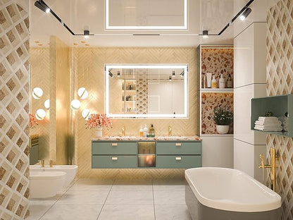 Keonjinn 55 x 36 Inch Bathroom LED Mirror, Oversized Lighted Bathroom Mirror, UL Listed LED Driver, HD Tempered Glass, Easy Installation, Anti-Fog, Memory Dimmable 6000K, CRI 90+(Horizontal/Vertical)