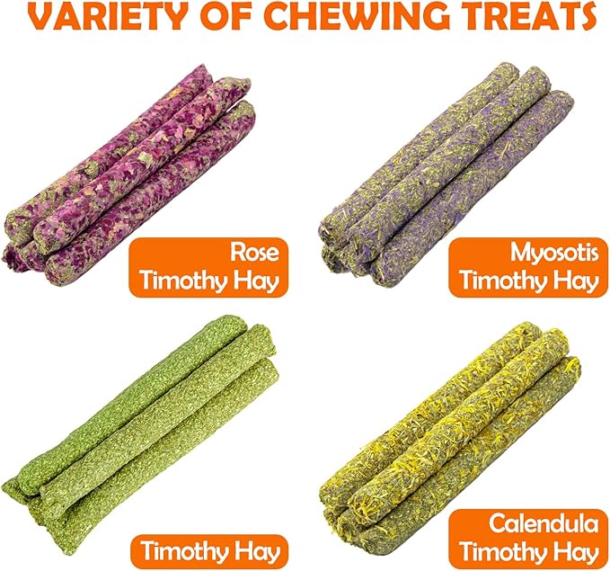 Sofier Timothy Hay Treats Rabbit Toys Bunny Toys Guinea Pig Hamster Natural Chews for Teeth Handmade Rabbit Chews and Treats Chinchilla Rat Gerbil-Mewly Pet