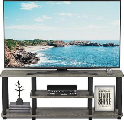 Furinno Turn-N-Tube No Tools 3D 3-Tier Entertainment TV Stand up to 50 inch TV, Square Tubes, French Oak Grey/Black