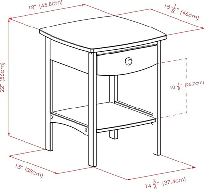 Winsome 22 x 18 x 18-Inch Wood Curved End Table/Night Stand with One Drawer, Brown (94918)