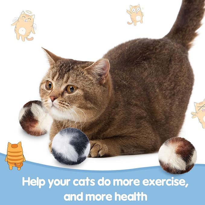 Skylety 8 Pieces Cat Pom Poms Ball with Catnip Soft Cat Balls Toy Large Plush Fuzzy Artificial Balls Faux Fur Patch Puff 2 Inches for Kitten Pet Interactive Chasing Playing Exercising Indoor-Mewly Pet