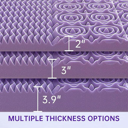 MUXHOMO 3 Inch 7-Zone Twin XL Mattress Topper, Egg Crate Foam Mattress Topper Twin XL Size for Back Pain, Lavender Cooling Gel Infused Bed Pad, CertiPUR-US and Oeko-TEX Certification (79"×38")