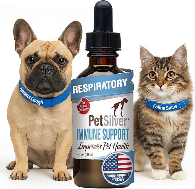 PetSilver Immune Support - Promotes Respiratory Health in Cats & Dogs, Sinus & Kennel Cough Treatment, Natural Antibiotic, Allergy Relief, Chelated Silver Formula, Easy-to-Use Dropper, USA - 2 fl oz-Mewly Pet
