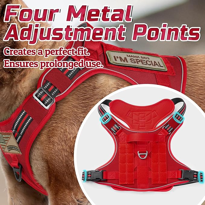 rabbitgoo Tactical Dog Harness for Small Dogs, No Pull Military Service Vest with Handle & Molle, Easy Control for Training Walking, Adjustable Reflective Straps, Red, S-Mewly Pet