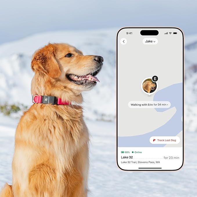 New Fi Series 3+ Smart Dog Tracker Collar – AI GPS for Dogs, Health & Behavior Monitor, Virtual Fence, Escape Alerts, Waterproof, Apple Watch Compatible 12Mo Membership Included-Mewly Pet