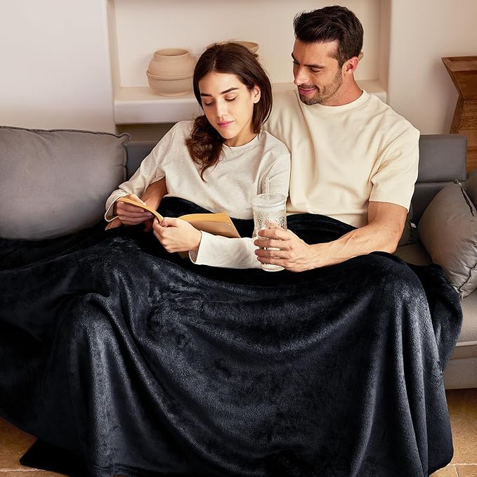 Exclusivo Mezcla Fleece Blanket Twin Size for Bed, Super Soft and Warm, All Season Use, Cozy, Plush, Lightweight, 60x80 Inches Black