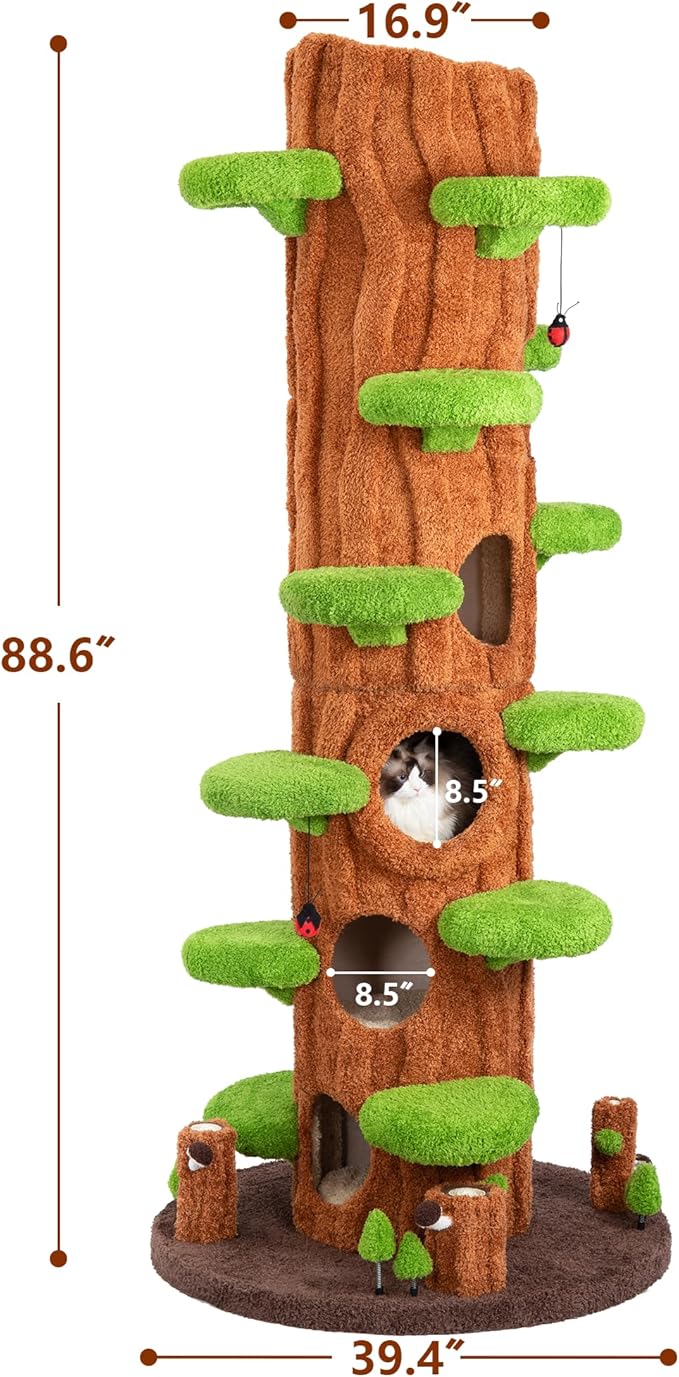 Luxury Cat Tree Tower for Indoor Cats,88.6" Tall Cat Tree,Multi-Level Furniture Activity Center with Scratching Posts Stand House Condo Funny Toys Kittens Pet Play House-Mewly Pet
