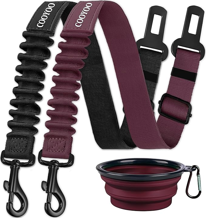 COOYOO Dog Seat Belt,3 Piece Set Retractable Dog Car Adjustable Seatbelts for Vehicle Nylon Pet Safety Heavy Duty & Elastic & Durable Car Harness for Dogs-Mewly Pet