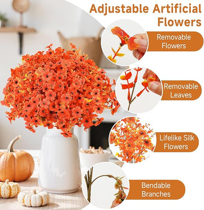 SHareconn 24 Bundles Artificial Fall Flowers for Outdoors Decoration,UV Resistant Silk Eucalyptus Lavender Faux Autumn Fake Plants for Outside Indoor Garden Yard Porch Home Decor,SunsetRedAutumnColour