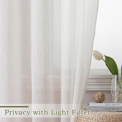 OWENIE Linen Blend Sheer Curtains 96 inch Long 2 Panels Set for Bedroom/Living Room, Natural Farmhouse Sheer Cutain Rod Pocket Farmhouse Drapes,2 Pcs Each 40" W x 96" L