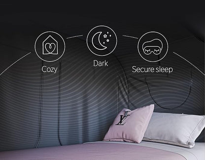 TidyFriend Twin Bed Tent, Pop-Up Privacy Canopy & Tent Beds for Kids and Adults – Cozy, Light Blocking, Breathable Pongee Fabric for Sleep, Play, or Study, Collapsible Design (Black)