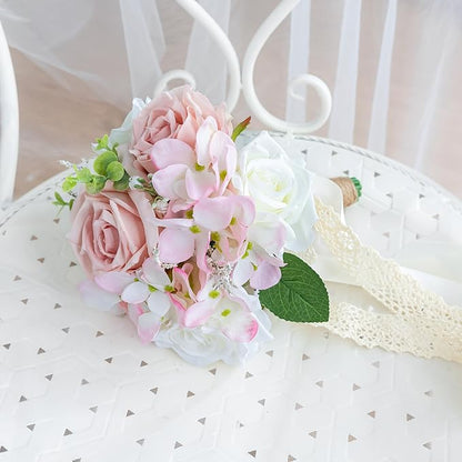 Wedding Bouquets for Bride Bridesmaid, Artificial Dusty Rose Bride Flower Bouquet for Wedding Church Decoration Ceremony, Anniversary, etc, Roses Flowers