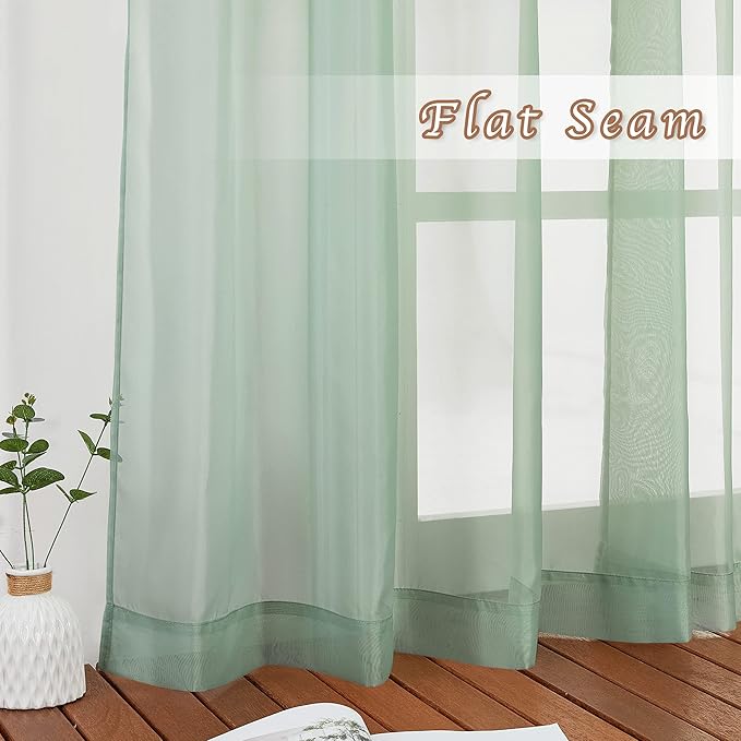 NICETOWN Sheer Window Curtains for Farmhouse, Ring Top Voile Textured Window Treatment Vertical Panels for Study Room/Bedroom/Living Room, Sage Green, W54 x L84, 2 Panels