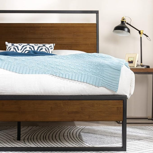 ZINUS Suzanne 44 Inch Bamboo and Metal Platform Bed Frame, Solid Steel Construction, No Box Spring Needed, Wood Slat Support, Easy Assembly, Chestnut Brown, King