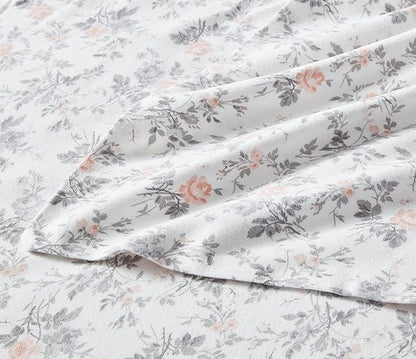 Laura Ashley - Flannel Sheets Full Size, Anti-Pilling & Wrinkle Resistant Cotton, Touchably Soft for All-Season Comfort - Bed Sheets with Matching Pillowcases & Fitted Sheet (Rosalie Grey)