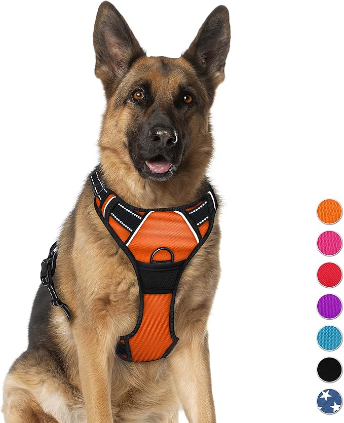 BARKBAY No Pull Dog Harness Large Step in Reflective Dog Harness with Front Clip and Easy Control Handle for Walking Training Running(Orange,XL)-Mewly Pet