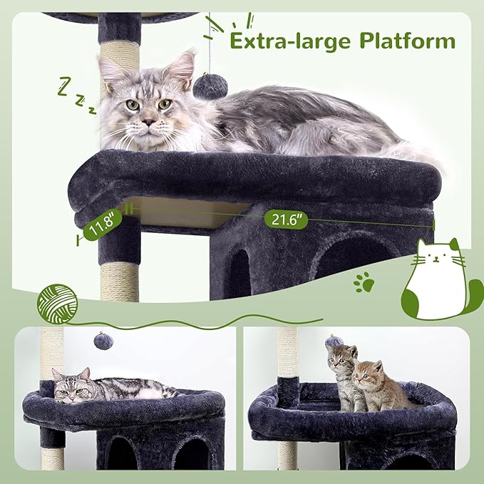 Globlazer Heavy Duty Cat Trees for Large Cats, Sturdy 72in Maine Coon Cat Tree for Large Cats 20 lbs+ Heavy Duty Cat Tower for Adult Biggest Cat with 6 Scratching Posts, Hammock, S72, Dark Gray-Mewly Pet