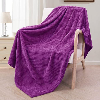 Exclusivo Mezcla Fleece Throw Blanket Extra Large, Super Soft and Warm Blankets for Couch, Sofa and Bed Waffle Textured, Cozy, Fuzzy and Lightweight (Purple, 50x70 Inches)