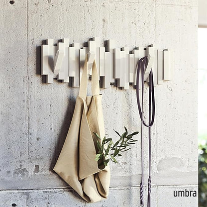Umbra Sticks Wall-Mounted Coat Rack Rail Hook with 5 Retractable Pegs – Modern, Space-Saving Storage Organizer, White