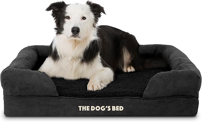 The Dog’s Bed, Large Black Faux PL 36x27, Memory Foam, Pain Relief: Arthritis, Hip & Elbow Dysplasia, Post Surgery, Lameness, Supportive, Calming, Waterproof Washable Cover, Veterinary Approved-Mewly Pet