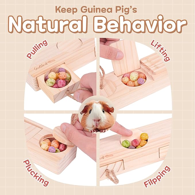 SoulThink® Interactive Guinea Pig Toys - Wooden Rat Toys for Pet Rats, Enrichment & Foraging Activity for Hamster Sniff n' Snack Puzzle for All Small Rodents (2 Sets)-Mewly Pet