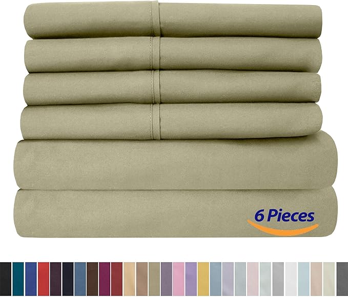Sweet Home Collection 6 Piece 1500 Supreme Collection Brushed Microfiber Deep Pocket Sheet Set-2 Extra Pillow Cases, Great Value, Split King, Sage
