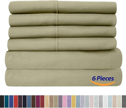 Sweet Home Collection 6 Piece 1500 Supreme Collection Brushed Microfiber Deep Pocket Sheet Set-2 Extra Pillow Cases, Great Value, Split King, Sage