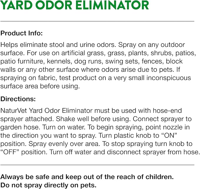 NaturVet – Yard Odor Eliminator – Eliminate Stool and Urine Odors from Lawn and Yard – Designed for Use on Grass, Plants, Patios, Gravel, Concrete & More – 31.6 oz Ready-to-Use with Nozzle-Mewly Pet