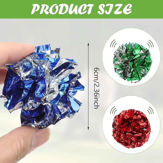 Silkfly 30 Pcs Polyester Film Crinkle Balls Cat Toys 2.36" Interactive Crinkle Ball, Colorful Chew and Chase Cat Toys for Indoor Kittens to Keep Fit Active-Mewly Pet