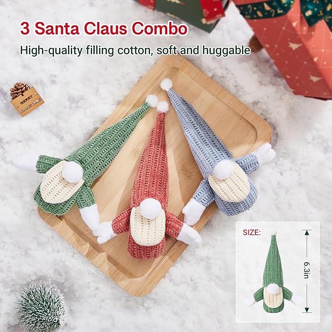 Potaroma Cat Toys 3 Pcs Catnip Crinkle Sound Santa Claus, Soft Durable Teething Material, Interactive Cat Kicker for Indoor Kitten Exercise 8.5 Inches for All Breeds-Mewly Pet