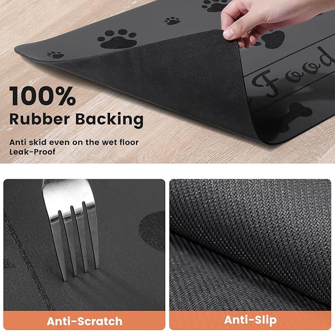 Pet Feeding Mat-Absorbent Pet Placemat for Food and Water Bowl, with Waterproof Rubber Backing, Quick Dry Water Dispenser Mat for Dog and Cat (12"x20", Bones)-Mewly Pet