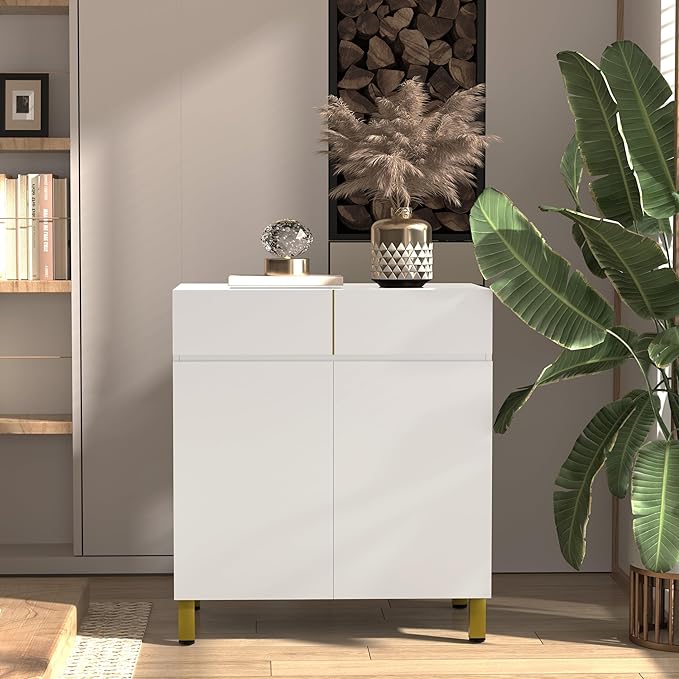 Large/Tall Litter Box Enclosure, Modern Wooden Litter Box Furniture for XL Litterbox with Drawer as Sideboard Cabinet (White)-Mewly Pet