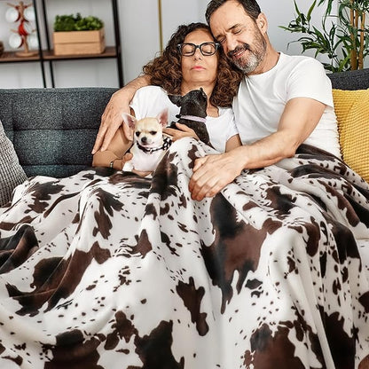 BEDELITE Cow Print Throw Blanket Twin Size for Couch & Bed, 300GSM Cute Plush Cozy Fuzzy Blanket 60x80 inches, Super Soft Warm Lightweight Throw Blanket for Travel Camping, Brown