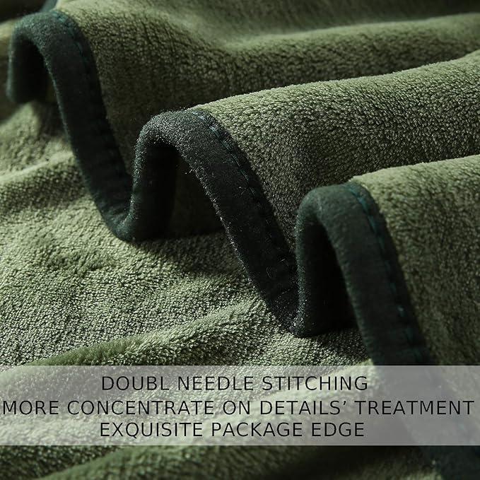 HOZY Soft Blanket Travel Size Fleece Warm Fuzzy Throw Blankets for The Bed Sofa Lightweight 350GSM Green 50"*61"