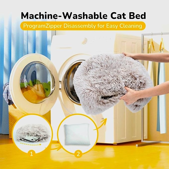 CATISM Cat Bed, Cat Cave for Indoor Cats, Soft Cat Dome, Self-Warming 2 in 1 Foldable Pet Cat House with Washable Cushioned Pillow Calming Fluffy Dog Beds for Small Dogs with Anti-Slip Bottom Brown-Mewly Pet