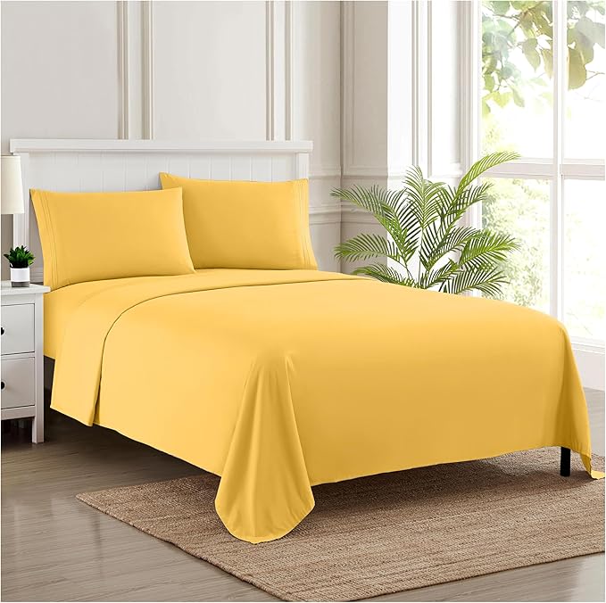 1800 Supreme Collection - Breathable Luxury California King Sheet Set with Full Elastic & Secure Corner Straps Built In, Cal King Deep Pocket Bedding, Yellow